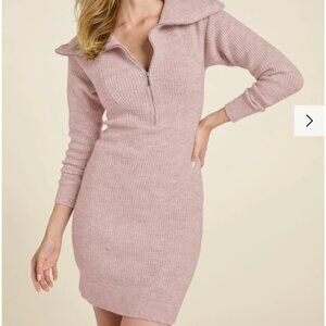 Zip Front Sweater Dress - Tan (PINK) -XS